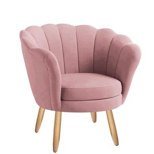 Poltrona Decorativa Pétala Veludo Rosê Pés Palito