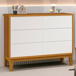 Cômoda Infantil Classic 6 Gavetas Branco/savana com Pés Amadeirado - Reller Móveis Branco/ - 4
