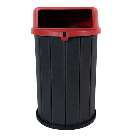 Lixeira Mbs Ecológica Madeira Plástica 100L Coleta Seletiva:Cinza Ébano/Tampa Vermelho