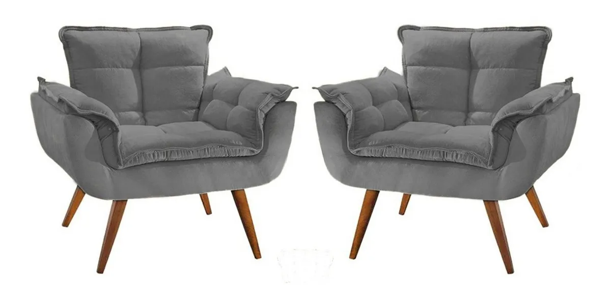 Kit 2 poltrona opala CINZA suede decorativa para sala escritório Moveis-Trida é boa?