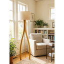 Ver imagem 1 de Luminária Coluna de Piso Ipanema Desmontável em Madeira com Cupula Algodão Cru
