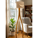 Ver imagem 5 de Luminária Coluna de Piso Ipanema Desmontável em Madeira com Cupula Algodão Cru