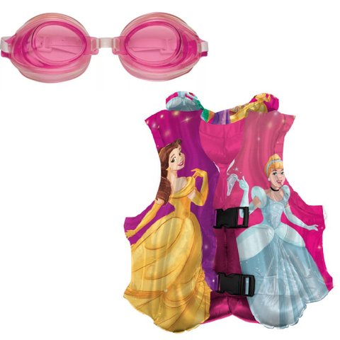 Kit Boia Infantil Colete Princesas Disney Inflável Brinquedo Piscina Praia Lago + Óculos Mor