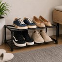 Ver imagem 6 de Organizador Sapatos 2 Prateleiras Preto 4 Pares Sapateira Ferro Quarto Closet Lavanderia