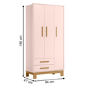 Ver imagem 2 de Roupeiro com 3 Portas e Cômoda Mlata Rosa Acetinado