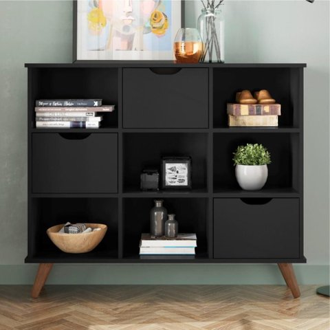 Nicho Organizador Preto Retrô (1478.70) + Kit 3 Gavetas Pretas (1479.37)