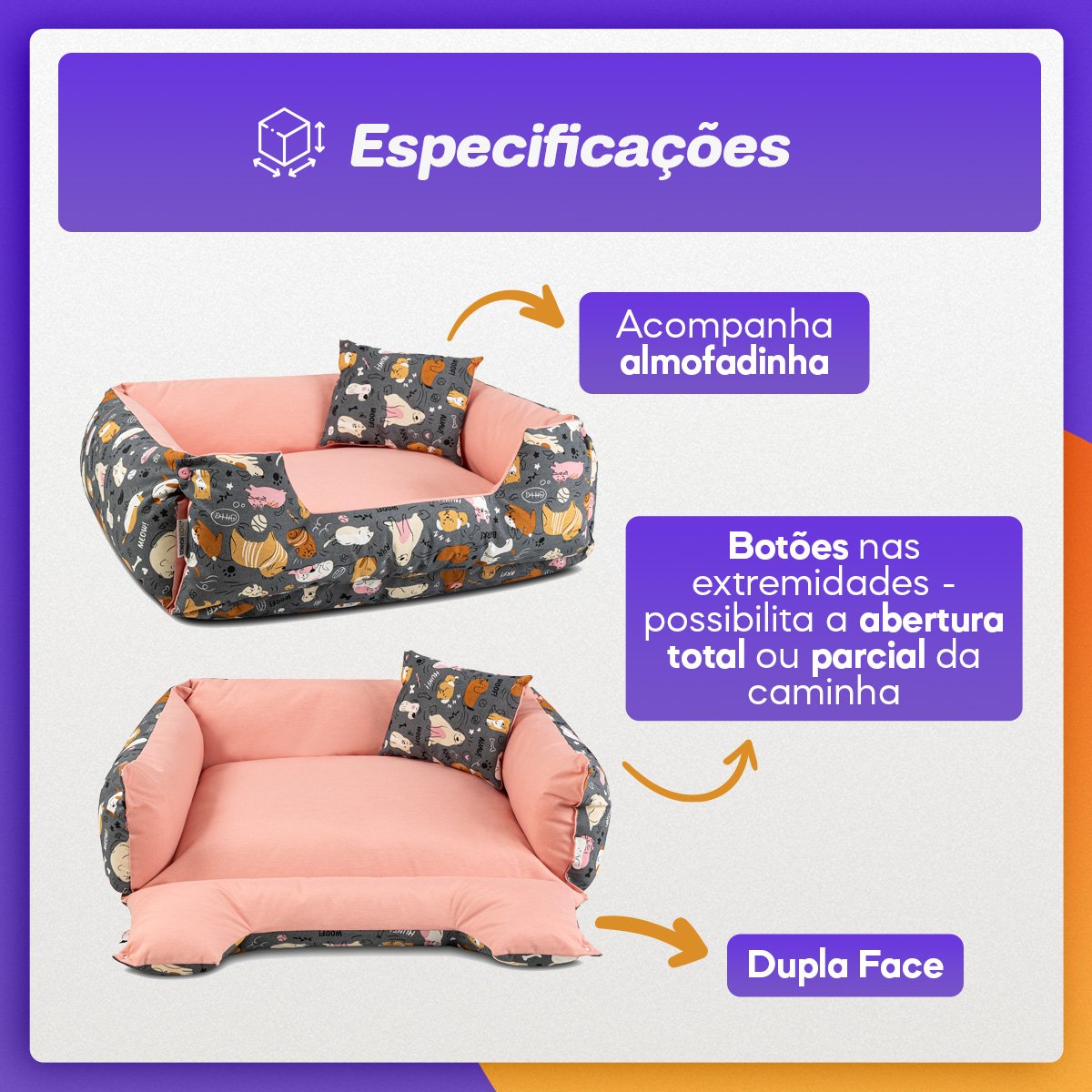 Cama de Cachorro Impermeável Dupla Face Lola 65x50 Aumigos Rose - 3