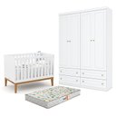 Ver imagem 1 de Berço Americano Unique Branco Soft Eco Wood - Matic e Guarda Roupa Infantil Americano 4 Porta Branco