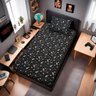 Jogo de Cama Solteiro Portallar Malha Misto Estampado Space Fun 2 Pçs com Elástico Preto - 2