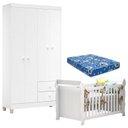 Ver imagem 1 de Berço Americano Lara com Colchão para Berço Americano e Guarda Roupa Ternura Baby 4 Portas Branco Fl