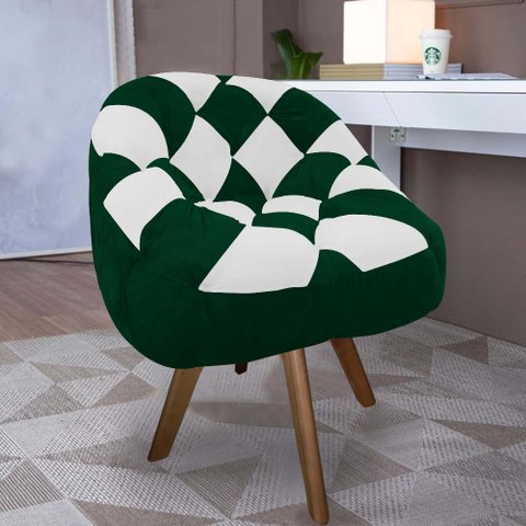 Poltrona Paloma Escritório Sala Giratória Madeira Suede Verde e Suede Branco - Dominic Decor