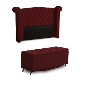 KIT + Cabeceira Com Recamier Baú Dunas Princesa em captonê 1,40 Casal Cama Box Marsala Veludo Dalaqu