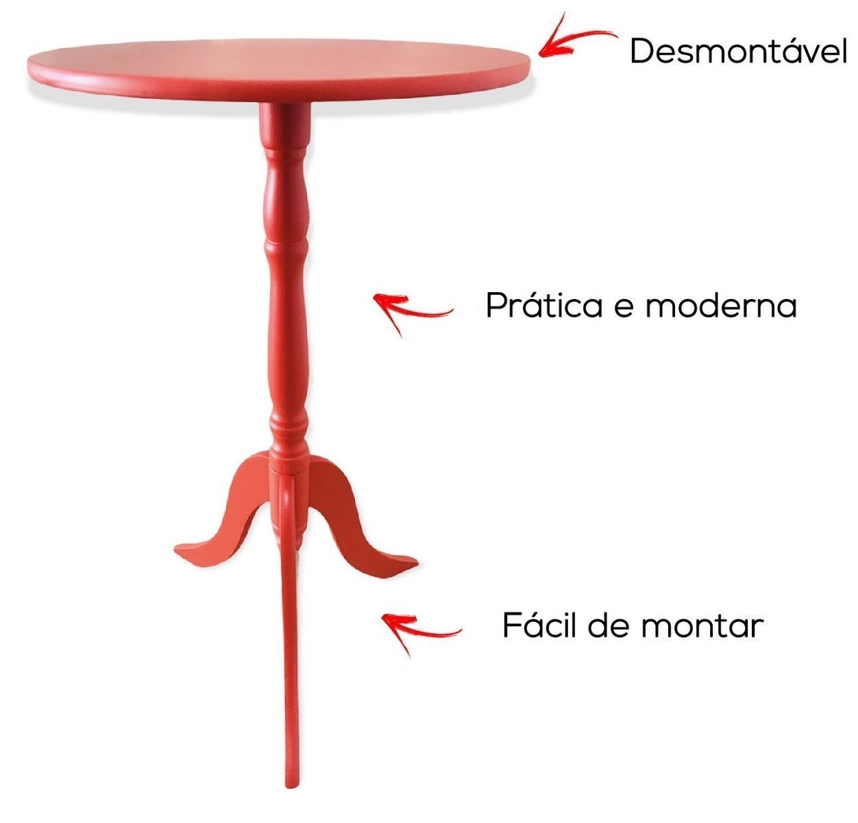 Mesa de Canto Redonda Vermelha em MDF 53x30 - 2