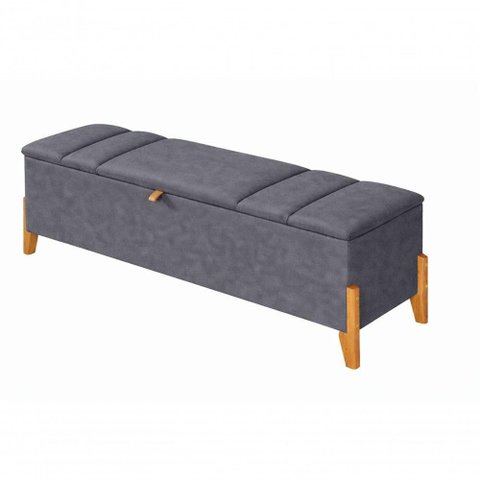 Recamier Calçadeira Baú 160cm Queen Suede em MDF Cinza do Lar Móveis e Decoração