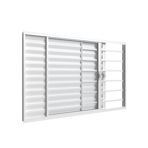 Janela Veneziana 3 Folhas Grade Horizontal em Alumínio Branco Vidro Liso Incolor – 1,20 x1,00 x 7cm