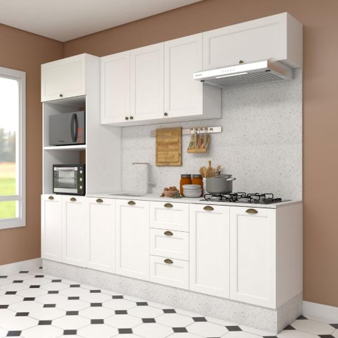 Cozinha Modulada Aurora Completa 260cm Clássica Provençal Cor:branco