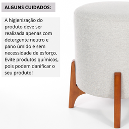 Puff Belluno Decorativo Tecido Linho Banqueta Redondo Pés de Madeira Maciça - 6