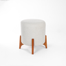 Puff Belluno Decorativo Tecido Linho Banqueta Redondo Pés de Madeira Maciça - 1