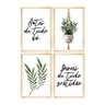 Kit 4 Quadros para Decoração Sala de Jantar 30x40cm Folhagens Frases Fé Moldura em Pinus - Hugart - 1