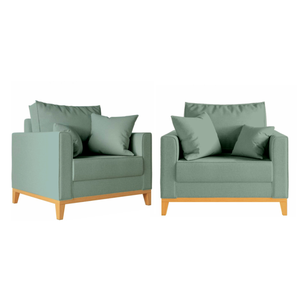 Kit 2 Poltronas Beny 80cm Base de Madeira Linho: Verde