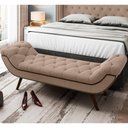 Ver imagem 3 de Kit Cabeceira Cama Box Queen 160 Cm Madrid com Puff Recamier Santorini Veludo Bege - Lyam Decor