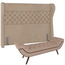 Ver imagem 1 de Kit Cabeceira Cama Box Queen 160 Cm Madrid com Puff Recamier Santorini Veludo Bege - Lyam Decor