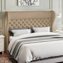 Ver imagem 2 de Kit Cabeceira Cama Box Queen 160 Cm Madrid com Puff Recamier Santorini Veludo Bege - Lyam Decor