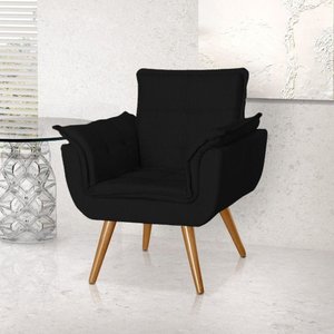 Poltrona Opala Decorativa para Recepção Estofado Linho Preto - Preto
