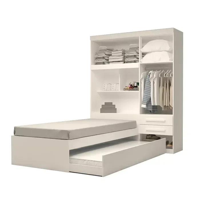 Quarto Solteiro Milena 4 Pts C/cama + Cama Auxiliar - Branco - 3