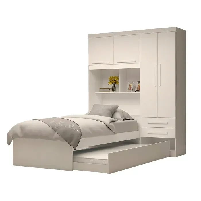 Quarto Solteiro Milena 4 Pts C/cama + Cama Auxiliar - Branco - 1