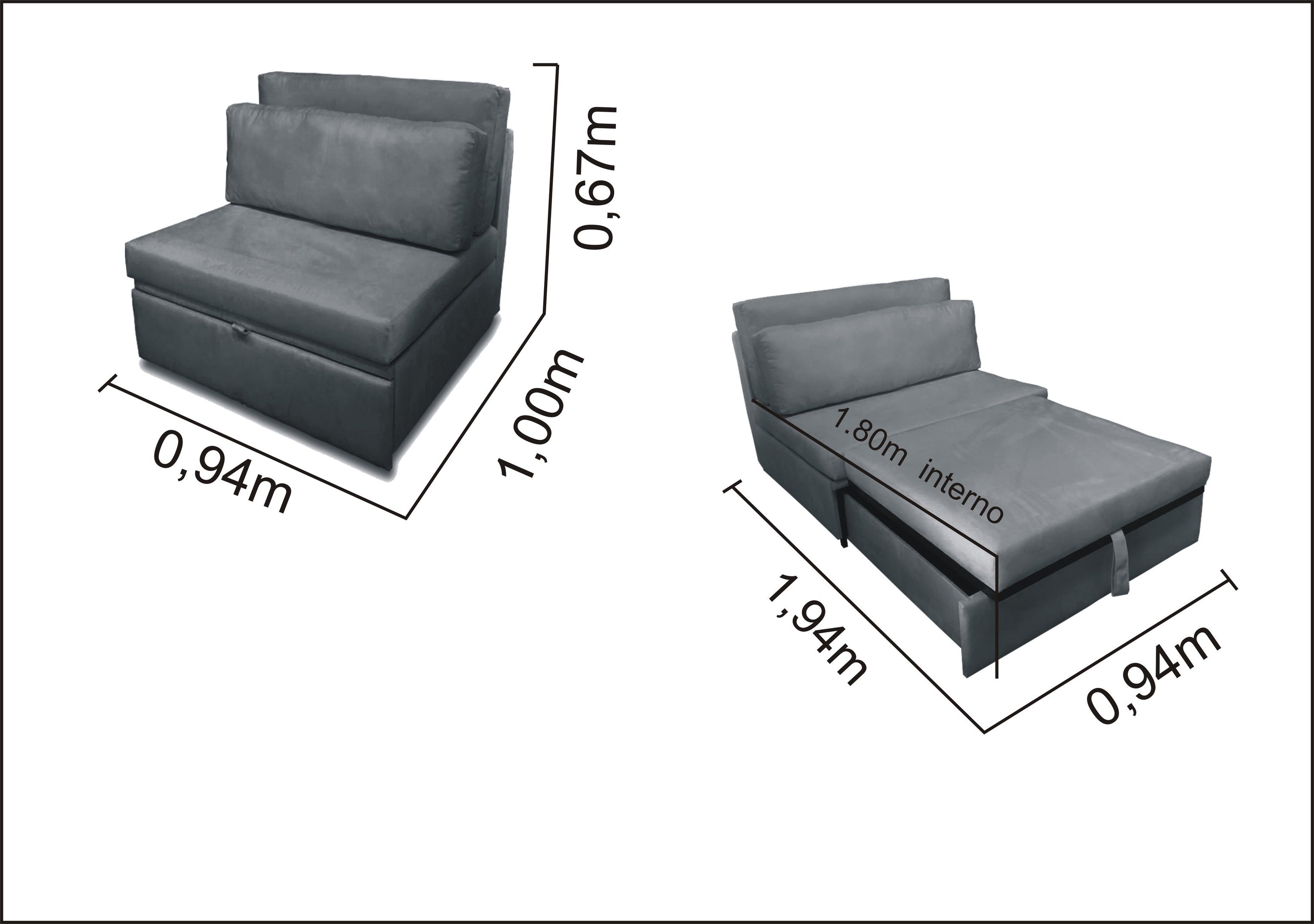 Poltrona Cama Meca_MMsb que se Transforma em Sofá Cama Solteiro com 94 cm Resistente e Confortável e - 4