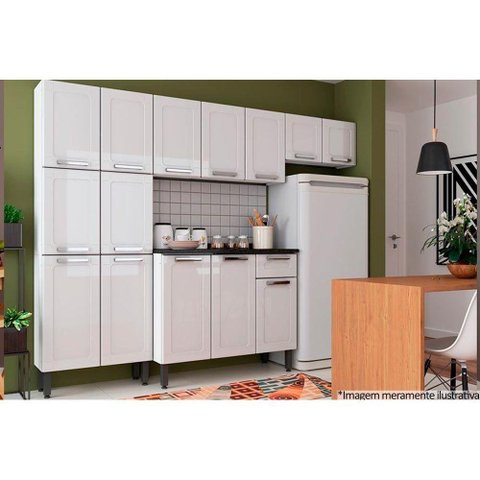 Cozinha Modulada Completa Múltipla 4pçs (2 Armários 1 Balcão 1 Paneleiro) C4p74 Branco -