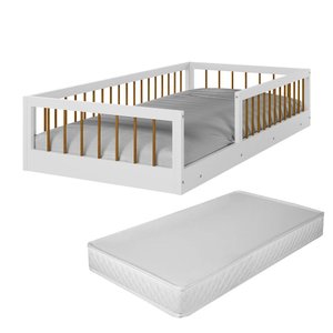 Cama Tamanho Solteiro Montessoriana com Colchão Premium Quarto Moderno Cor Branco