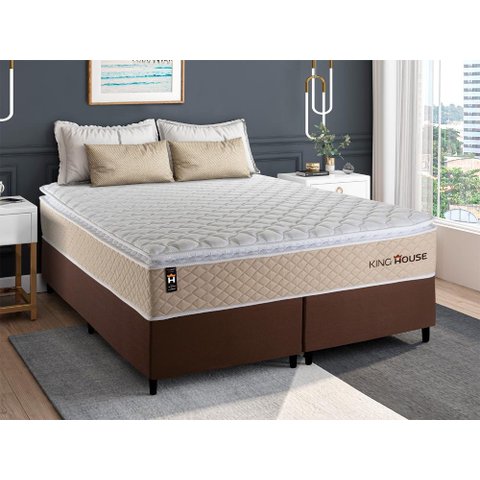 Cama Box King Alford com Colchão Molas Ensacadas 193x203x66 Marrom