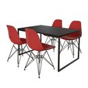 Ver imagem 6 de Mesa Industrial Base Ferro Preto Tampo 137X90 Preto 4 Cadeiras Ferro Preto Assento Vermelho Preto