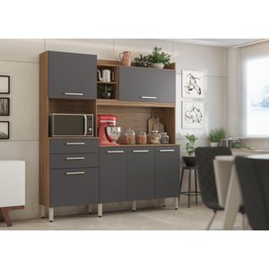Cozinha Modulada Compacta 6 Portas 2 Gavetas Select 96211 Demóbile Amêndola Touch/ Grafito