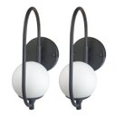 Ver imagem 1 de Kit 2 Arandela Parede Online Preto Globo de Vidro Branco