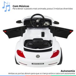 Carro Elétrico Infantil Controle Radio Fm Luz Bluetooth Criança até 30kg 2,8 Km/h Fusca Beetle Dune - 5