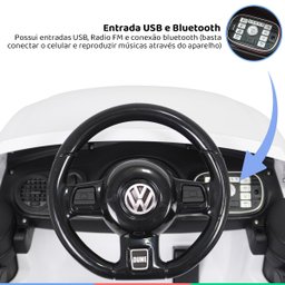 Carro Elétrico Infantil Controle Radio Fm Luz Bluetooth Criança até 30kg 2,8 Km/h Fusca Beetle Dune - 3