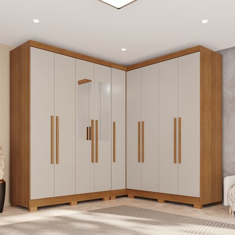 Guarda-Roupa de Canto Modulado com Pés e Espelho 9 Portas 4 Gavetas França