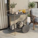 Ver imagem 1 de Carrinho Bar Multiuso Orla para Bebidas, Café, Bar, com Design Orgânico em Metal Dourado