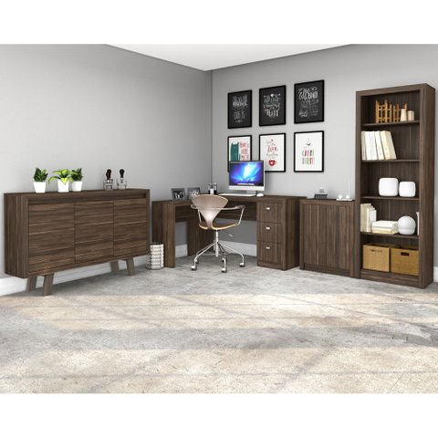 Conjunto de Escritório com Escrivaninha 04 pç CJ43018-016 Tecno Móbili - Tecno Móbili Nogal