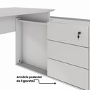 Ver imagem 6 de Mesa Diretor Dinâmica em L 2,00 m X 1,70 m com Tampo e Pés Painel Chanfrados e Armário Pedestal