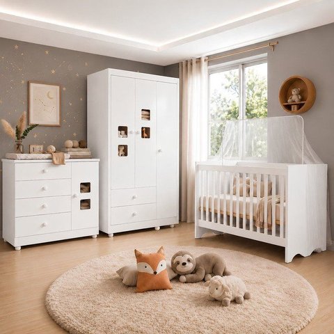 Quarto de Bebê Completo 100% MDF Linha Lua Branco