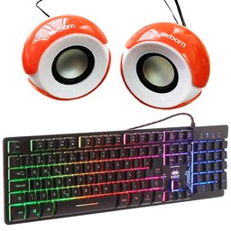 Caixa de Som Cs-69 Vermelha/Branco + Teclado Gamer Kp-Tm009 - 1