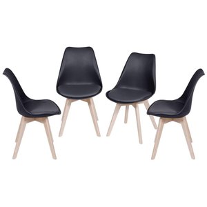 Kit com 4 Cadeiras Leda Eames Pp Preta Base Madeira - 64665