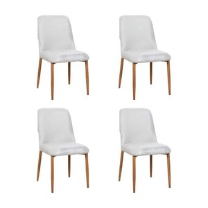 Kit 4 Cadeiras de Jantar Montana Estrutura Aço Carbono Laminado Natural com Estofado Linho Cru