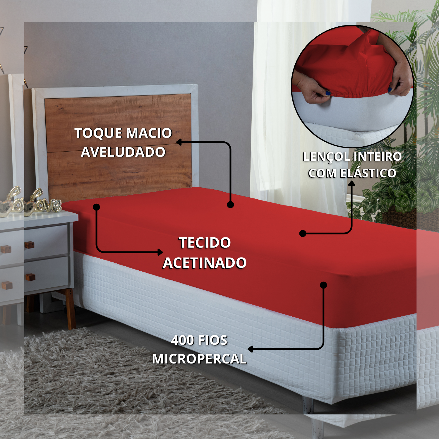 Lençol Solteiro Aveludado 400 Fios Cama Box e Infantil com Elástico Avulso:vermelho - 4