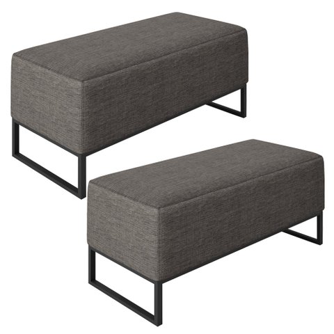 Kit 02 Puffs Decorativo Para Sala de Estar Cléo W01 Base Ferro 90 cm Linho Cinza Escuro - Lyam