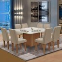 Ver imagem 1 de Conjunto Sala de Jantar Mesa Tampo Giratório 8 Cadeiras Siena Amsterdã Dobuê Cedro Off Areia -